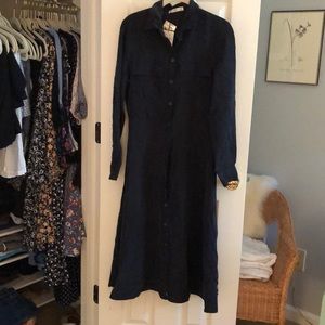 Mango Tencil Charcoal Gray Midi Shirt Dress